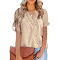 Women's Casual Lace Pom Pom V Neck Chiffon Short Sleeve Top by DailySale