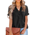 Women's Casual Lace Pom Pom V Neck Chiffon Short Sleeve Top by DailySale