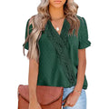 Women's Casual Lace Pom Pom V Neck Chiffon Short Sleeve Top by DailySale