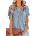 Women's Casual Lace Pom Pom V Neck Chiffon Short Sleeve Top by DailySale