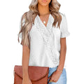 Women's Casual Lace Pom Pom V Neck Chiffon Short Sleeve Top by DailySale