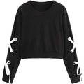 Women's Casual Lace-Up Long-Sleeved Pullover Crop Top Sweatshirt by DailySale