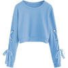 Women's Casual Lace-Up Long-Sleeved Pullover Crop Top Sweatshirt