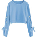 Women's Casual Lace-Up Long-Sleeved Pullover Crop Top Sweatshirt by DailySale