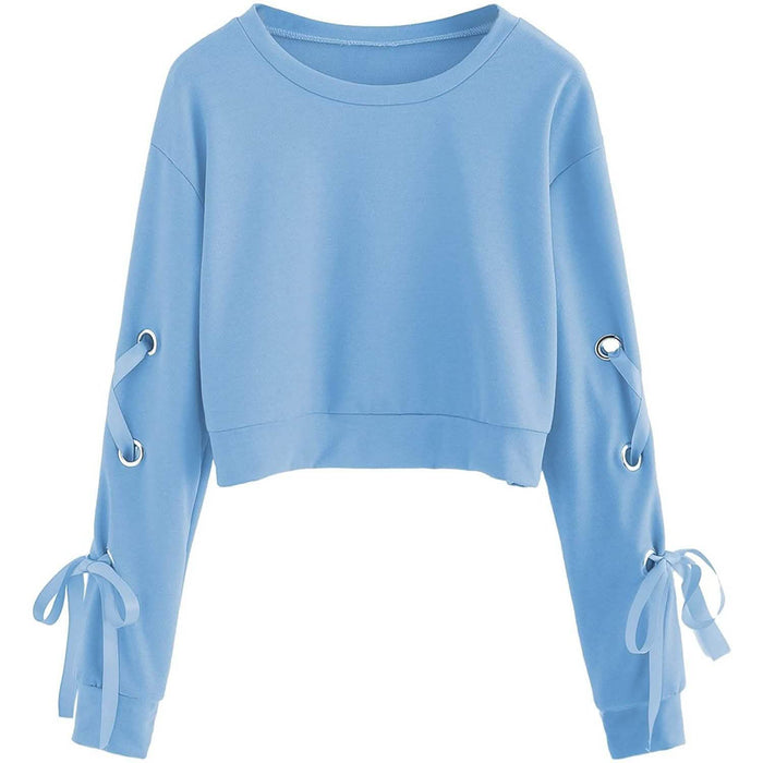 Women's Casual Lace-Up Long-Sleeved Pullover Crop Top Sweatshirt by DailySale