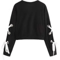 Women's Casual Lace-Up Long-Sleeved Pullover Crop Top Sweatshirt by DailySale