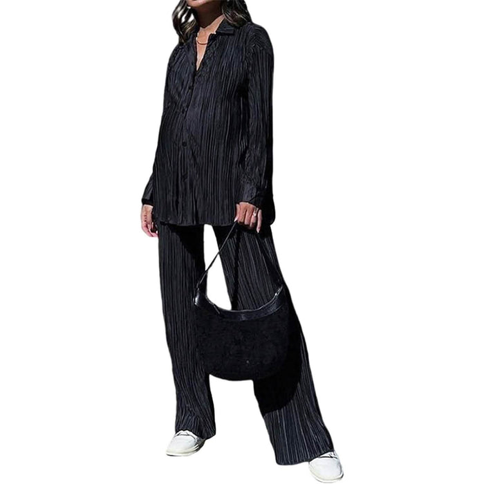 Women's Casual Long Sleeve Button Blouse Top Wide Leg Loose Streetwear Loungewear by DailySale
