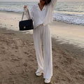 Women's Casual Long Sleeve Button Blouse Top Wide Leg Loose Streetwear Loungewear by DailySale