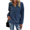 Women's Casual Long Sleeve Lapel Zipper Drawstring Loose Pullover Tops by DailySale