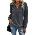 Women's Casual Long Sleeve Lapel Zipper Drawstring Loose Pullover Tops by DailySale