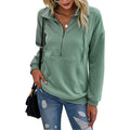 Women's Casual Long Sleeve Lapel Zipper Drawstring Loose Pullover Tops by DailySale