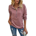 Women's Casual Long Sleeve Lapel Zipper Drawstring Loose Pullover Tops by DailySale