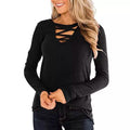 Women's Casual Long Sleeve T-Shirt Criss Cross V-Neck Basic Tees Tops by DailySale