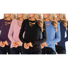 Women's Casual Long Sleeve T-Shirt Criss Cross V-Neck Basic Tees Tops