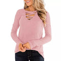 Women's Casual Long Sleeve T-Shirt Criss Cross V-Neck Basic Tees Tops by DailySale
