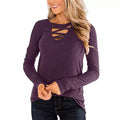 Women's Casual Long Sleeve T-Shirt Criss Cross V-Neck Basic Tees Tops by DailySale