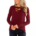 Women's Casual Long Sleeve T-Shirt Criss Cross V-Neck Basic Tees Tops by DailySale