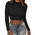 Women's Casual Round Neck Bottoming Long Sleeve Crop Top by DailySale