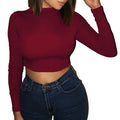 Women's Casual Round Neck Bottoming Long Sleeve Crop Top by DailySale
