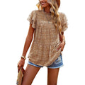 Women's Casual Summer Tops Ruffle Short Sleeve Mock Neck Fashion Floral Chiffon Blouse Shirts by DailySale