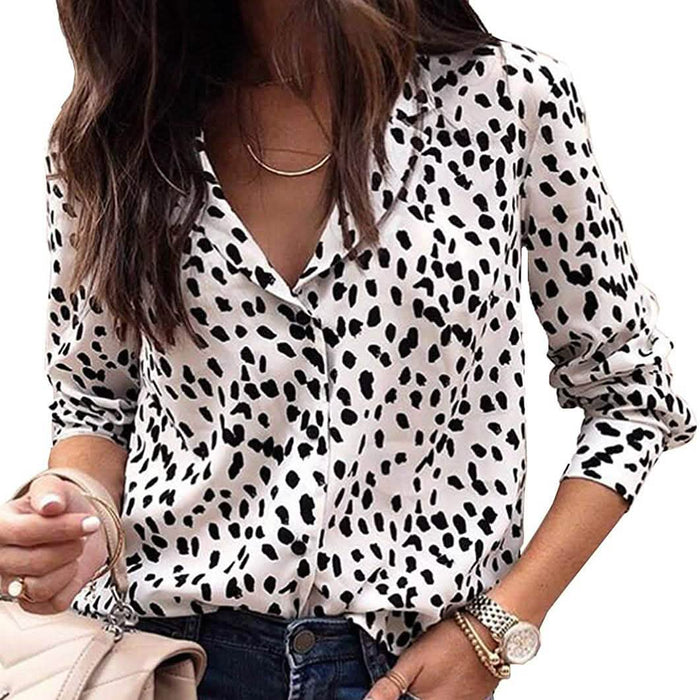 Womens Casual Tops V Neck Leopard Tunic Long Sleeve Button Down Shirts Top by DailySale