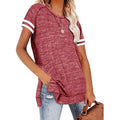 Womens Casual Tunic Tops Short Sleeve Crewneck Side Split Color Block T-Shirt by DailySale