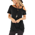 Women's Cold Shoulder Tops Summer Short Sleeve Casual Twist Knot Blouse T-Shirt by DailySale