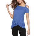 Women's Cold Shoulder Tops Summer Short Sleeve Casual Twist Knot Blouse T-Shirt by DailySale