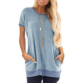 Women's Color Block Short Sleeve Lightweight Knit Sweatshirts with Pockets by DailySale