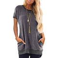 Women's Color Block Short Sleeve Lightweight Knit Sweatshirts with Pockets by DailySale
