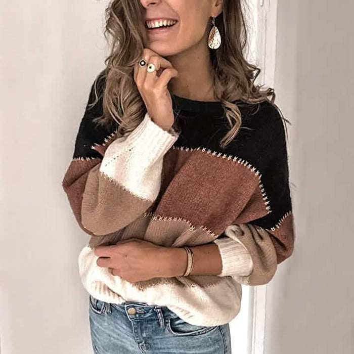 Women's Crewneck Patchwork Pullover Knit Sweater Top by DailySale