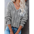 Women's Crochet Hollow Out Knitted V Neck Sweater by DailySale