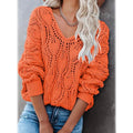 Women's Crochet Hollow Out Knitted V Neck Sweater by DailySale