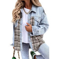 Women's Denim Jacket Long Sleeve Plaid Button Down Shirts Shacket by DailySale
