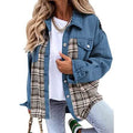 Women's Denim Jacket Long Sleeve Plaid Button Down Shirts Shacket by DailySale