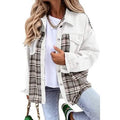 Women's Denim Jacket Long Sleeve Plaid Button Down Shirts Shacket by DailySale