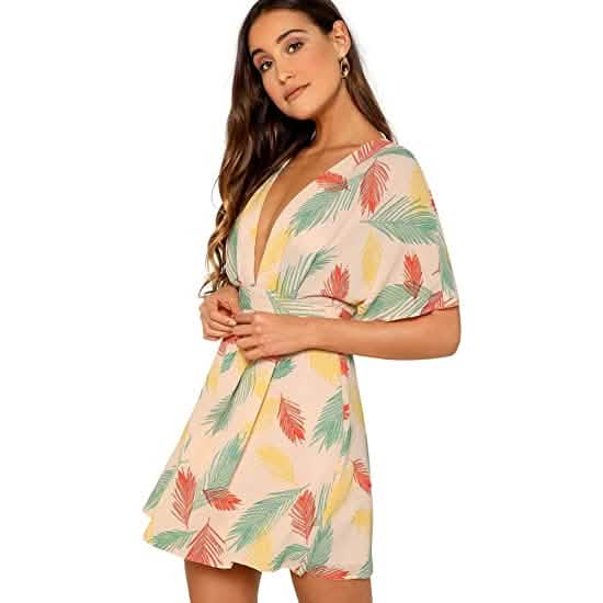 Women's Ditsy Floral Plunge Neck Knot Front A Line Short Dress by DailySale