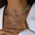 Women's Double Layer Artificial Crystal Cross Pendant Necklace by DailySale