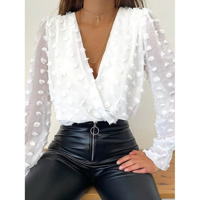 Women's Eyelet Top Lace V Neck Basic Tops Slim by DailySale