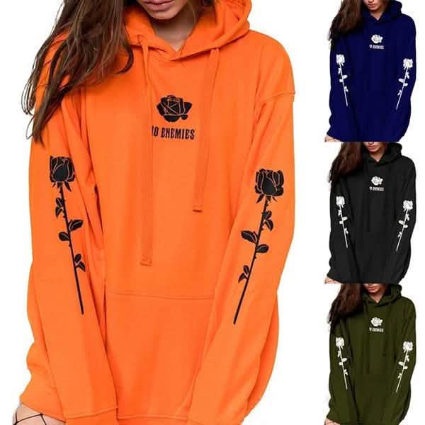 Women's Fashion Casual Tops Rose Print Warm Hoodies by DailySale