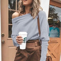 Women's Fashion Off Shoulder Long Sleeve Sweater Casual Long Sleeved Sweatshirt Top by DailySale
