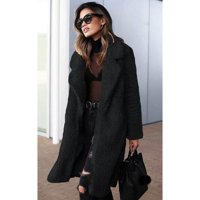 Women's Fuzzy Fleece Lapel Open Front Long Cardigan Coat by DailySale