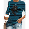Women's Halloween Tunic T shirt Striped Cat 3D Cartoon Long Sleeve Print Round Neck