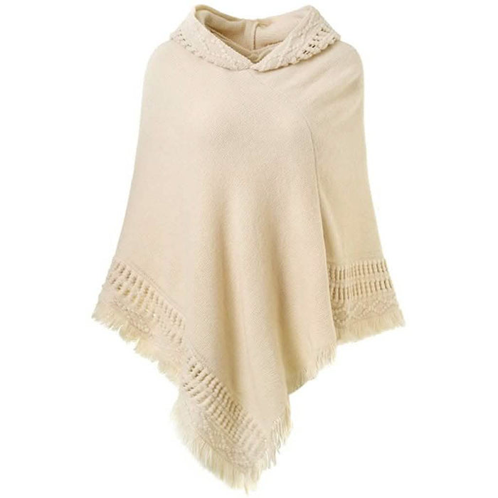 Womens Hooded Cape with Fringed Hem, Crochet Poncho Knitting Patterns by DailySale