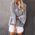 Women's Lace Crochet V Neck 3/4 Sleeve Button Down Blouses Casual Shirts Tops by DailySale