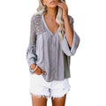 Women's Lace Crochet V Neck 3/4 Sleeve Button Down Blouses Casual Shirts Tops by DailySale