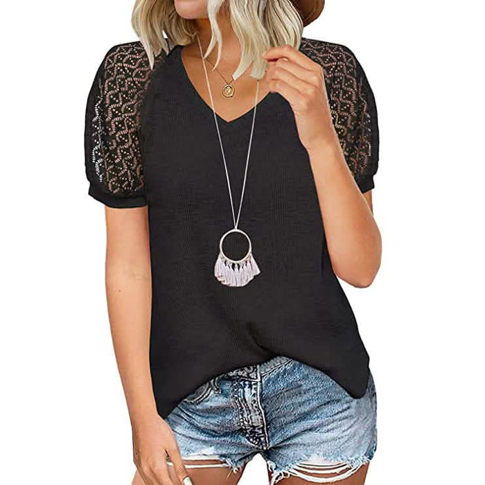 Women's Lace Short Sleeve V-Neck Top by DailySale