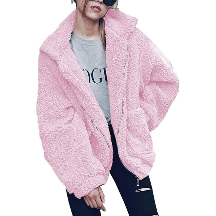 Women's Lapel Zip Up Faux Shearling Shaggy Coat Jacket by DailySale