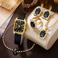 Women's Leather Wrist Watch, Earrings, Bracelet, Necklace and Ring Jewelry Set by DailySale