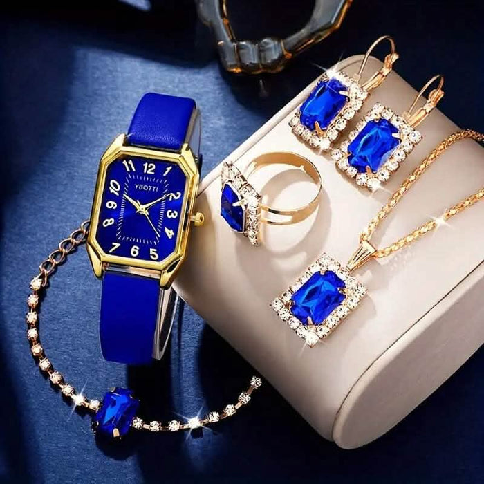 Women's Leather Wrist Watch, Earrings, Bracelet, Necklace and Ring Jewelry Set by DailySale